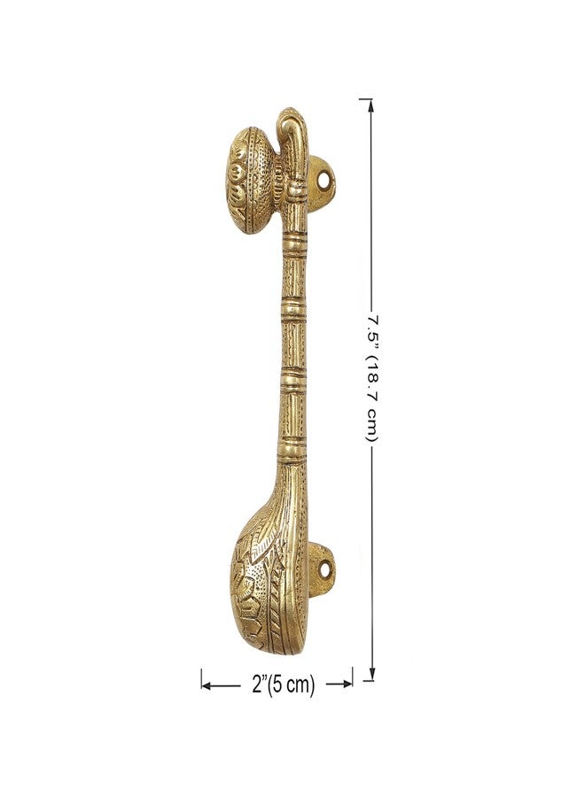 Two Moustaches 7.5 Inches Brass Sitar Door Handle Pair,Brass Door Handle Pair,Main Door Handles,Handles for Wooden Doors,Temple Room Door Handles,Standard,Pack of 2 Handles - Pull Handle - Image 4
